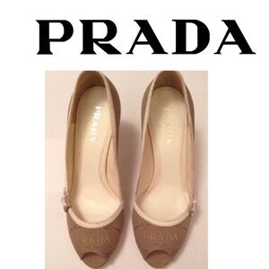 Prada Women's Beige Peep-Toe Heels